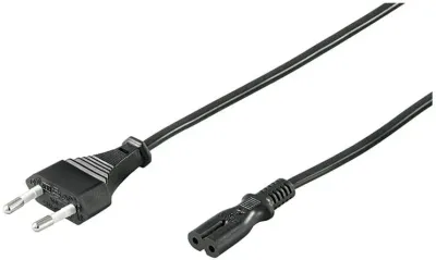 Euro Anschlusskabel, Netzkabel, Stromkabel, 2 adrig, Eurostecker (Typ C, CEE 7/16) > Gerätebuchse C7, 5m, schwarz