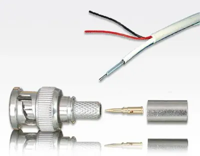 Set mit 100m Kombikabel miniRG59 und 20xBNC Crimpstecker / Kombikoax miniRG59+2x0,75+2x0,22