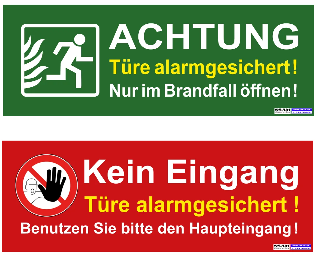 Notausgang Fluchttür Schild normgerecht und Schild- "Alarmgesichert"