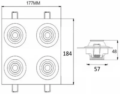 12W LED Fokus Vierfach Einbauspot silber quadr. Neutral Weiß / 4000K 800lm 230VAC 10-60Grad-Ausstellungsstück mit kleinen Schönheitsfehler — Bild 5
